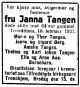 Dødsannonse Christiane Margrethe 'Janna' Tangen, født Paulsen