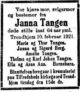 Dødsannonse Christiane Margrethe 'Janna' Tangen
