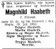 Dødsannonse Magnhild Haabeth